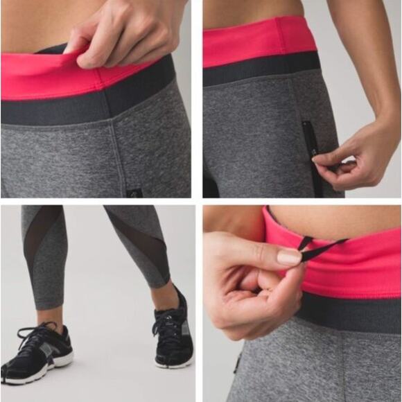 lululemon Inspire Tight II Deep Coal Grey Mesh Marled Grey with Pink Band Size 4 - Picture 2 of 11